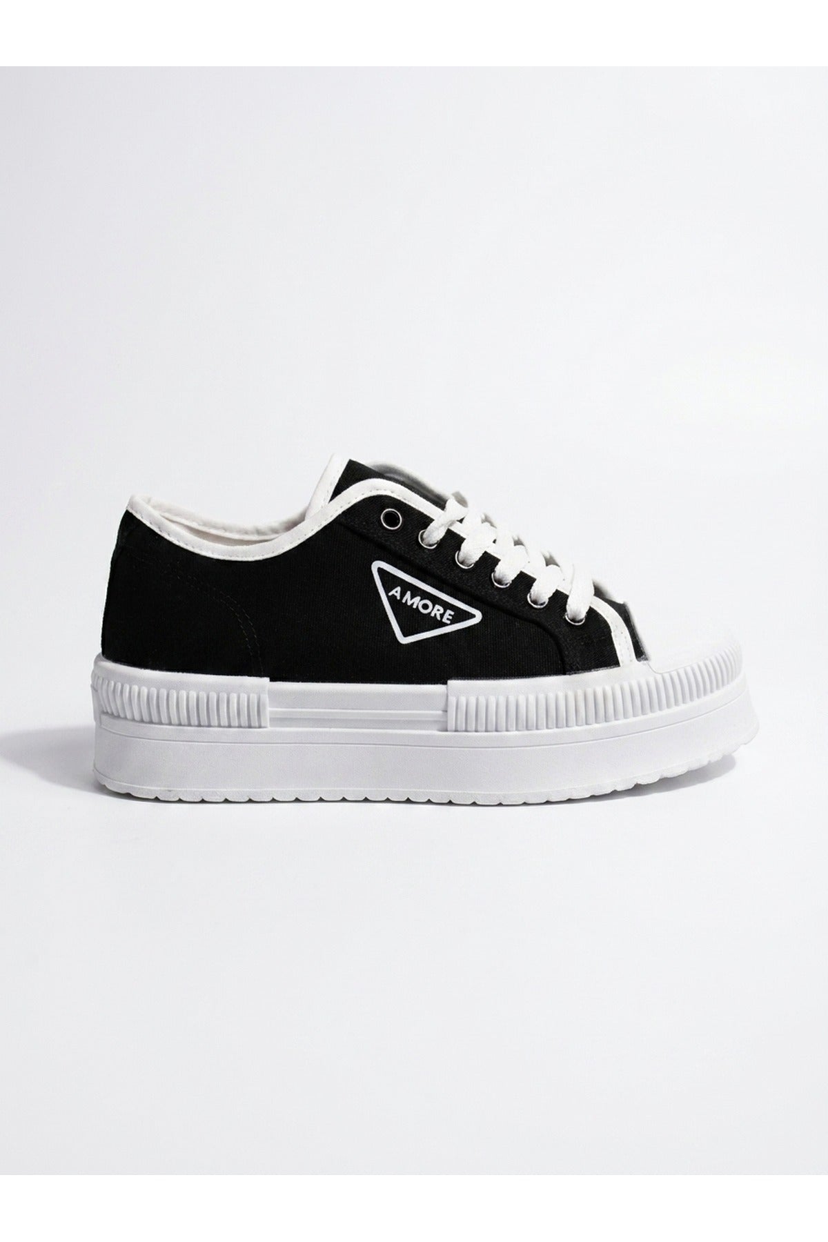 Constance Canvas Platform Lace Up Trainers - Black