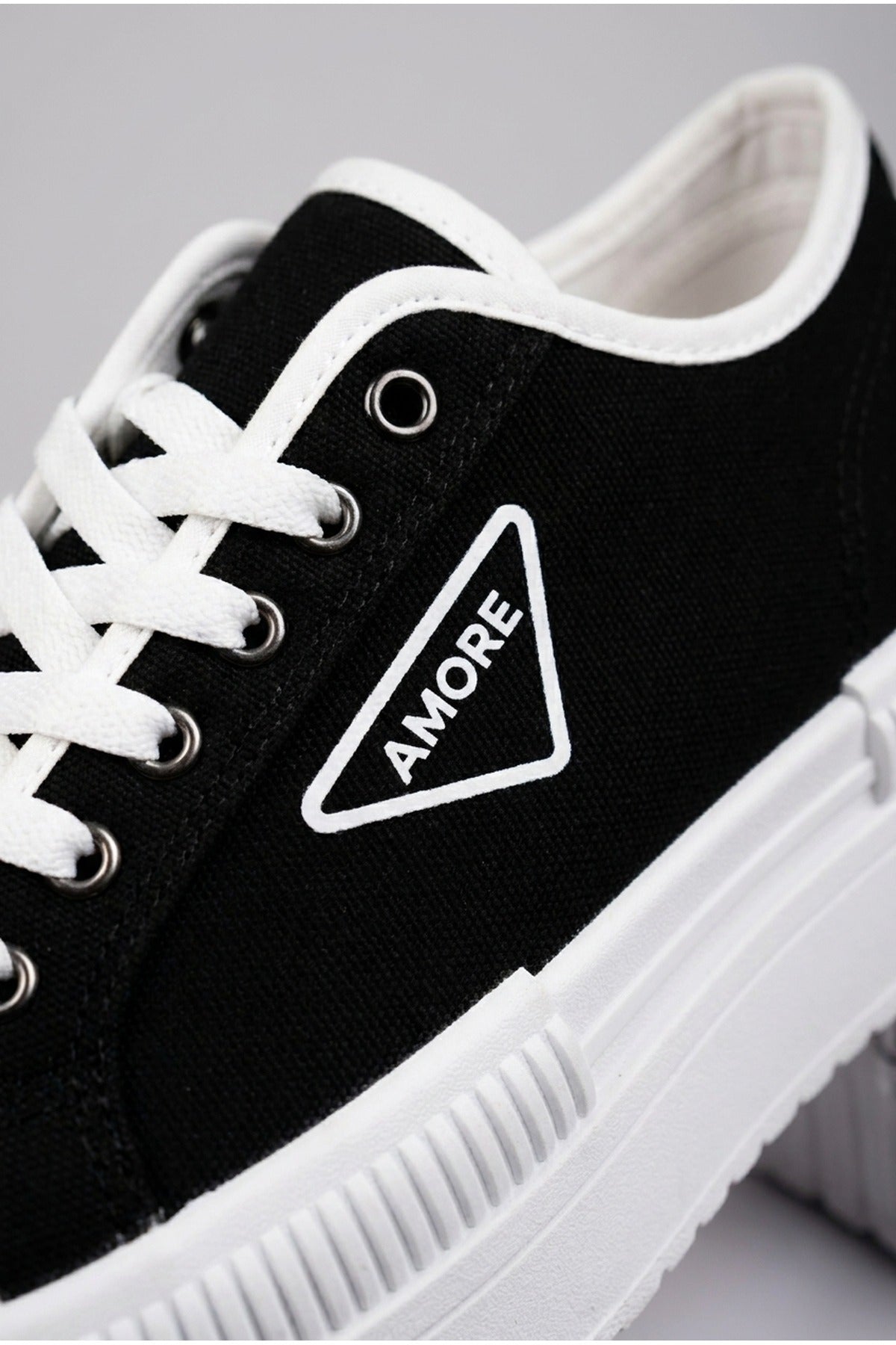 Constance Canvas Platform Lace Up Trainers - Black