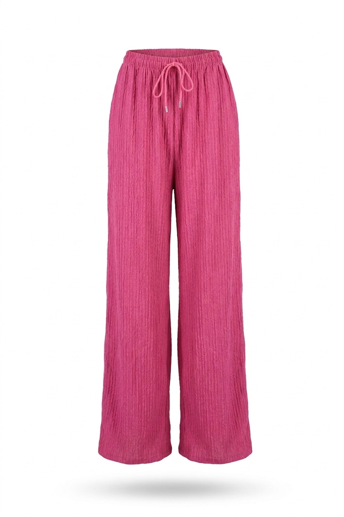 Carla Textured Wide Leg Drawstring Trousers - Dark Pink_wb