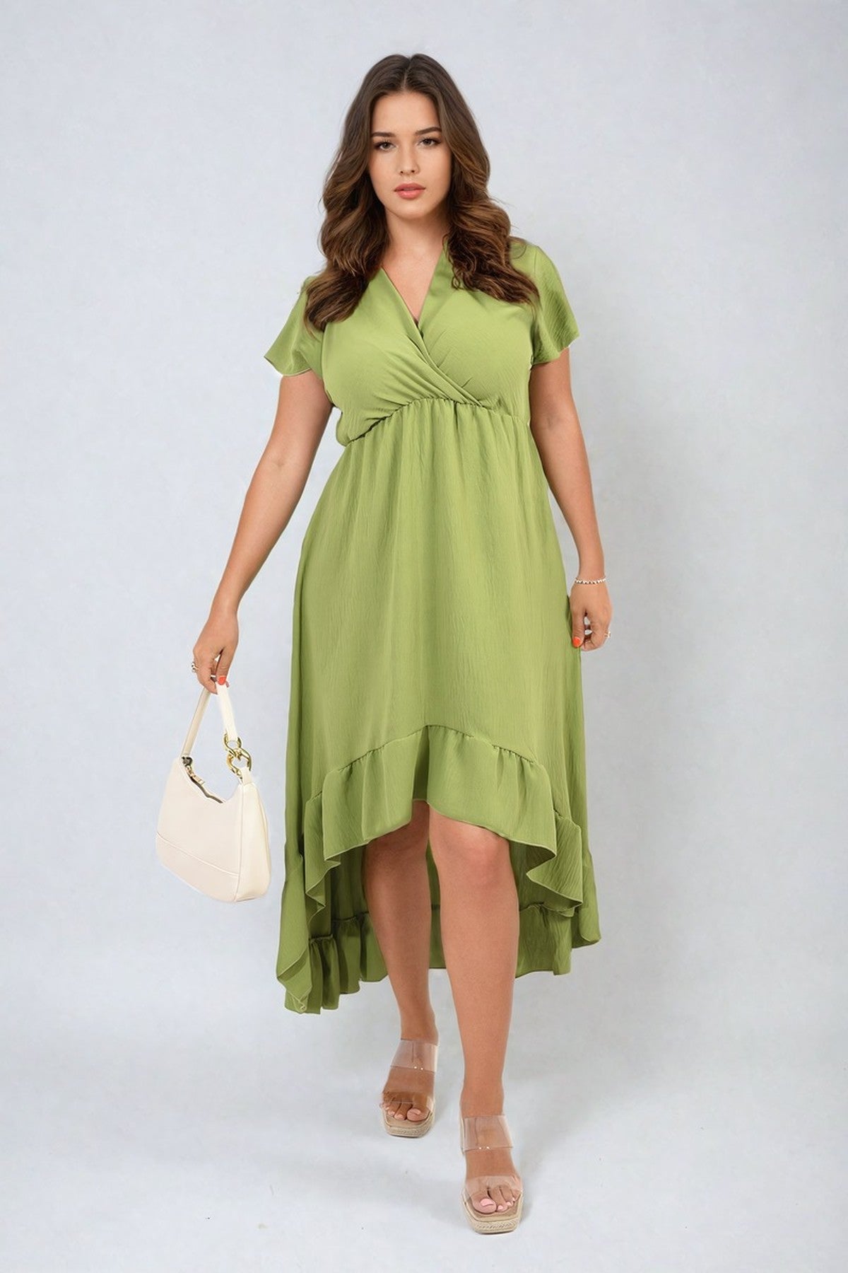 Catalina High Low Ruffle Hem Maxi Dress - Green