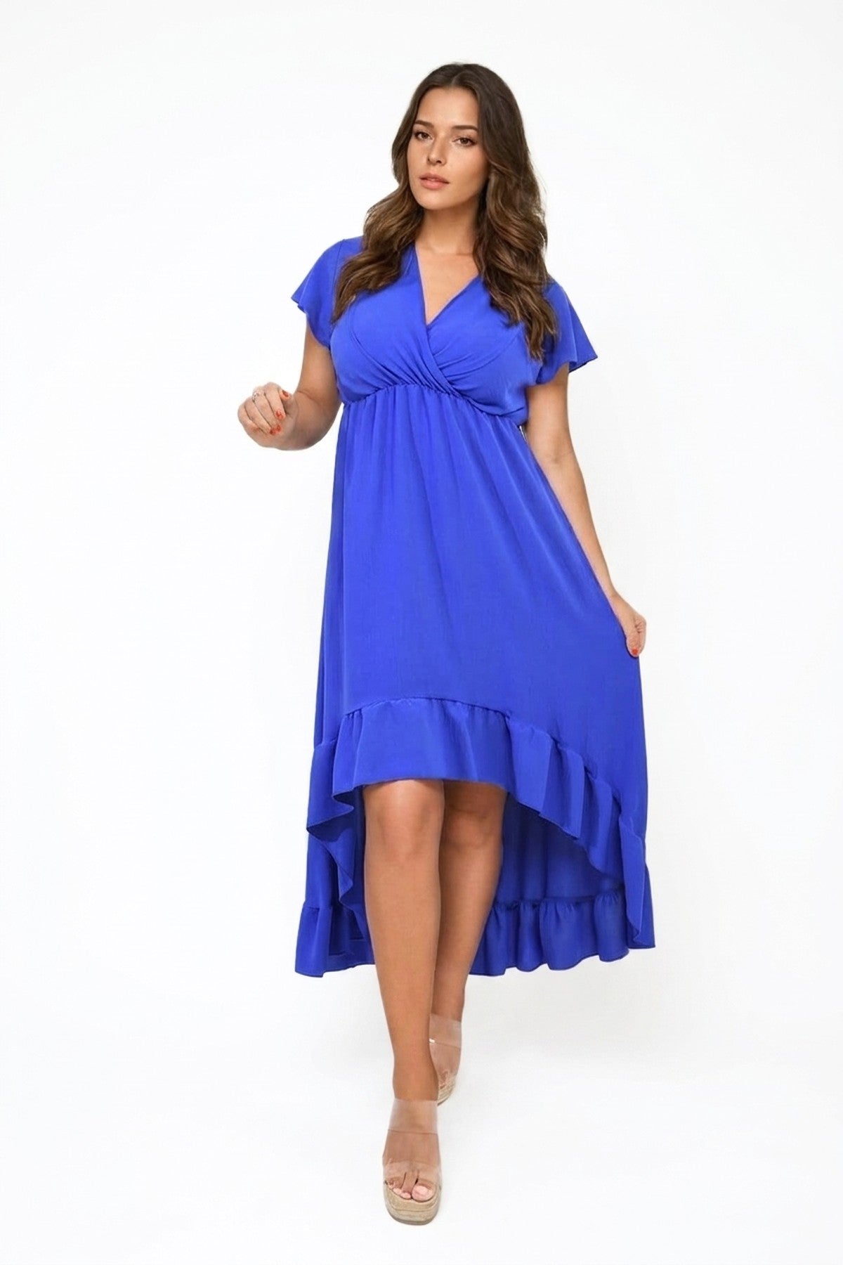 Catalina High Low Ruffle Hem Maxi Dress - ROYAL