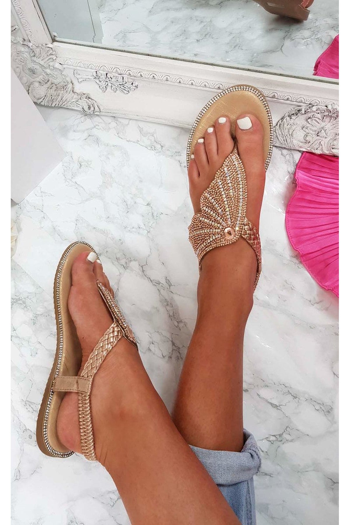 Orlagh Diamante Embellished Sandals - Champagne