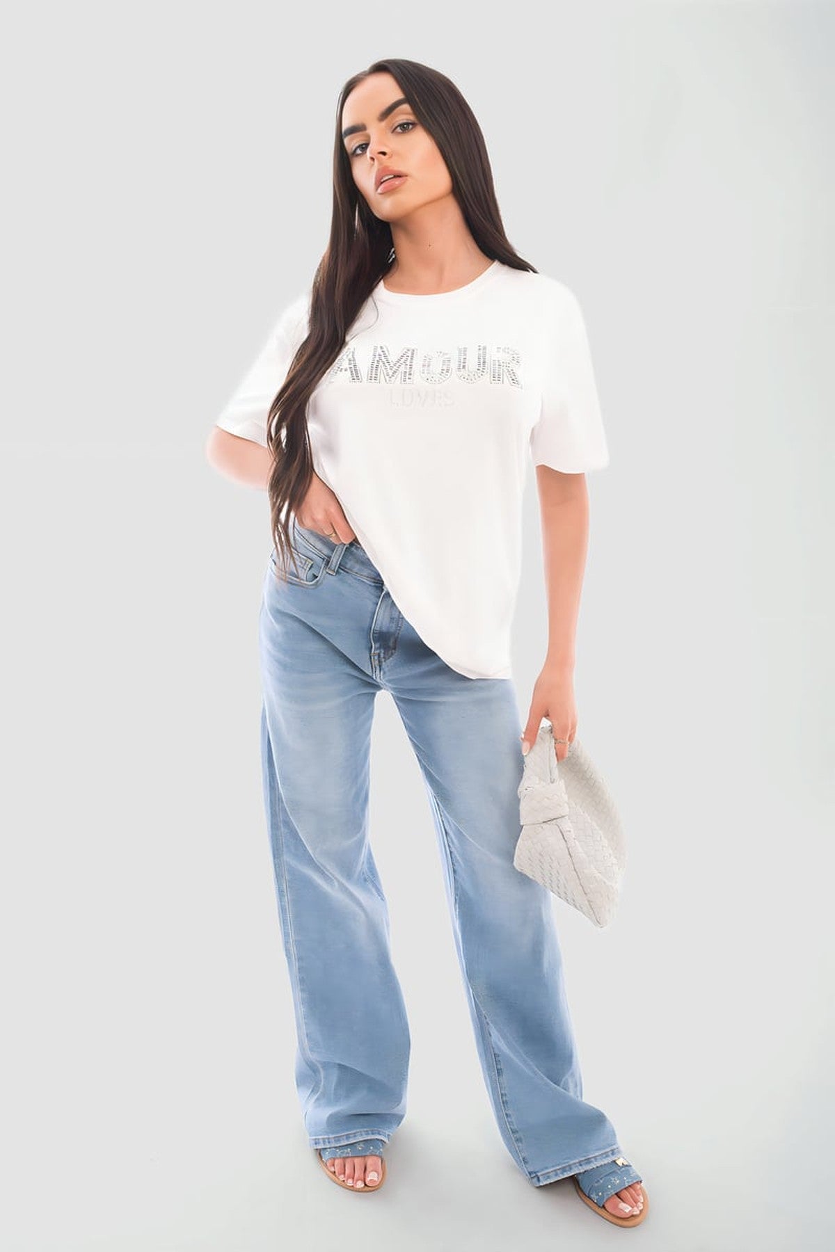 Chana Back Statement Distressed Straight Leg Jeans - Denim