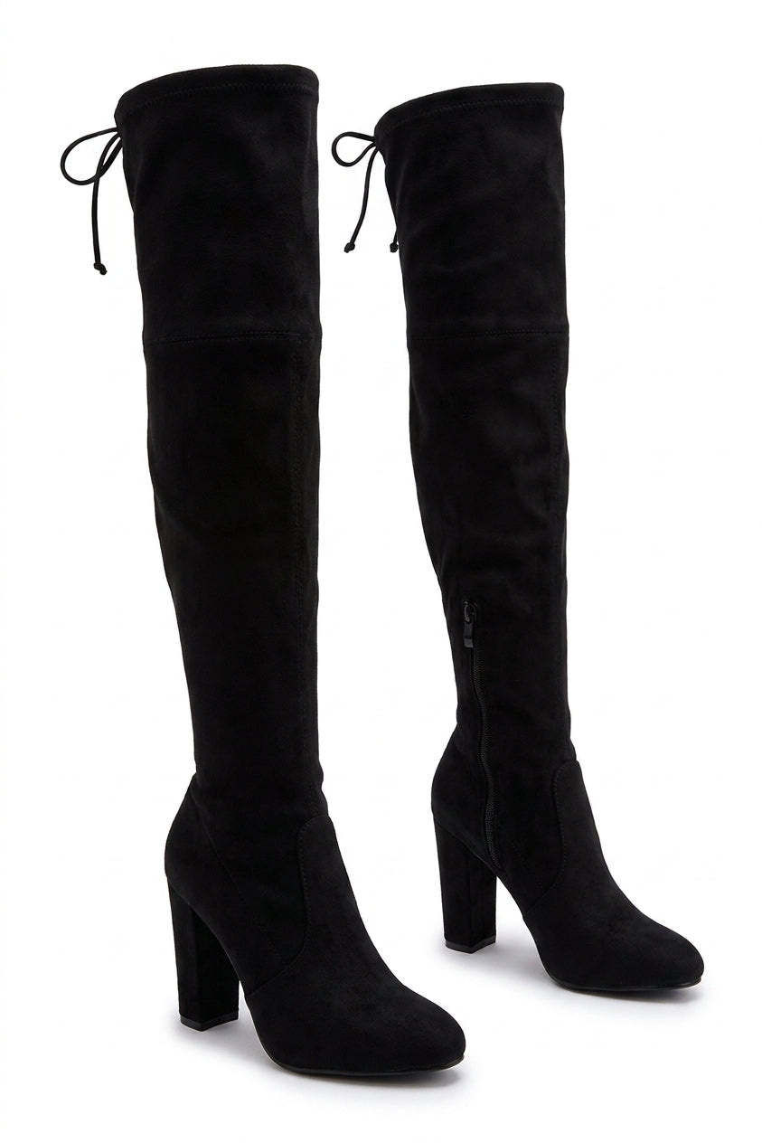 Yelena Knee Length High Heeled Boots - Black_wb