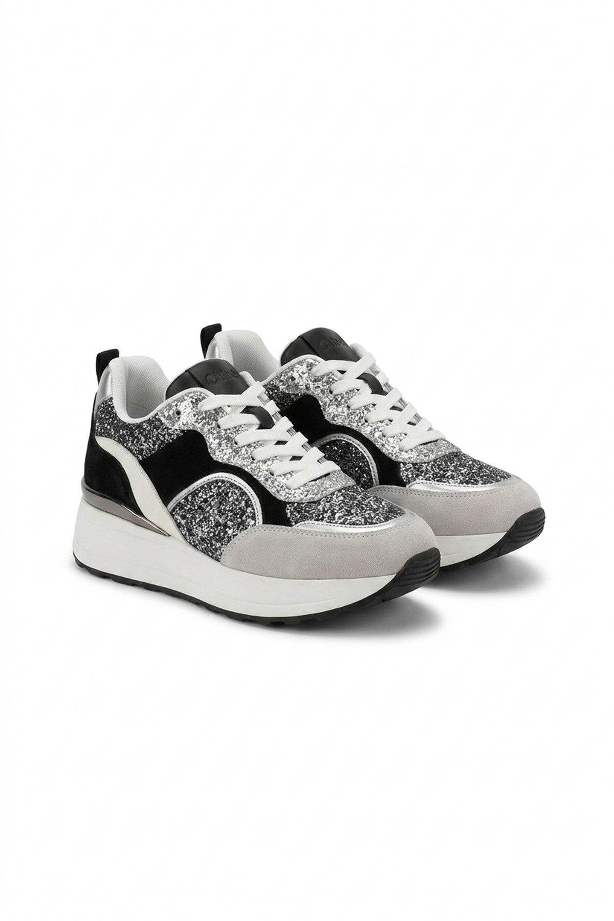Briony Womens Glitter Panel Platform Trainers - Black