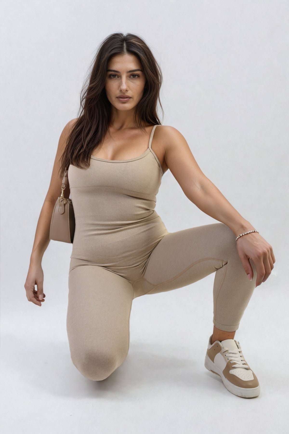 Christina Sleeveless Bodycon Jumpsuit - Beige