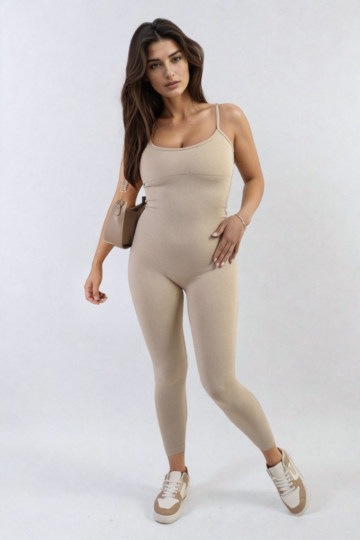 Christina Sleeveless Bodycon Jumpsuit - Beige