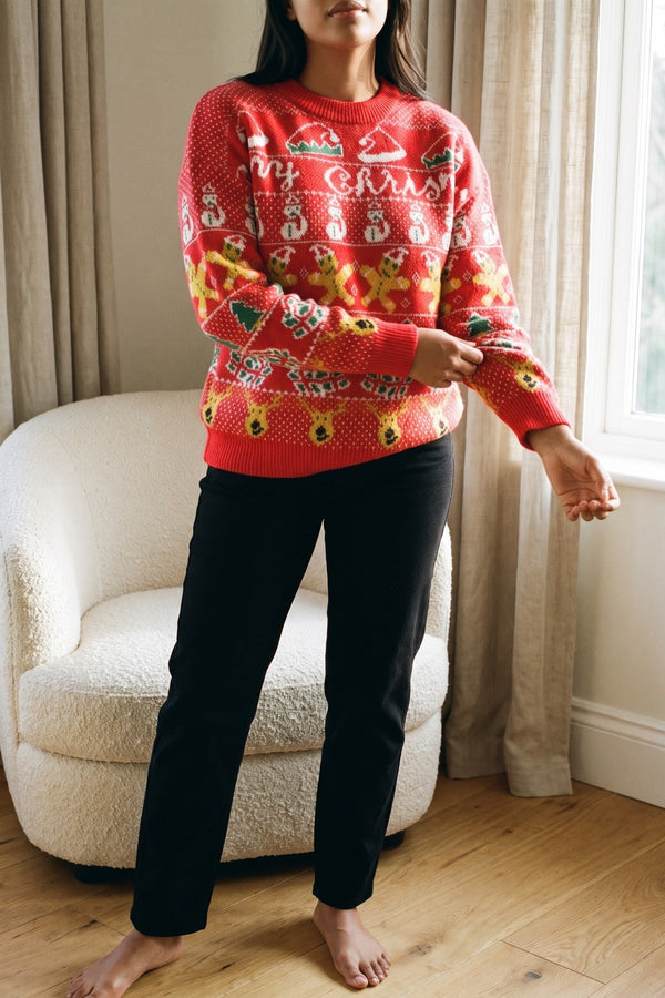 Zailie Christmas Pattern Knitted Jumper - Red