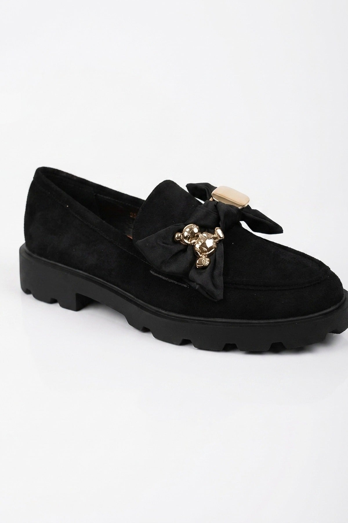 Ines Faux Suede Chunky Loafers - Black
