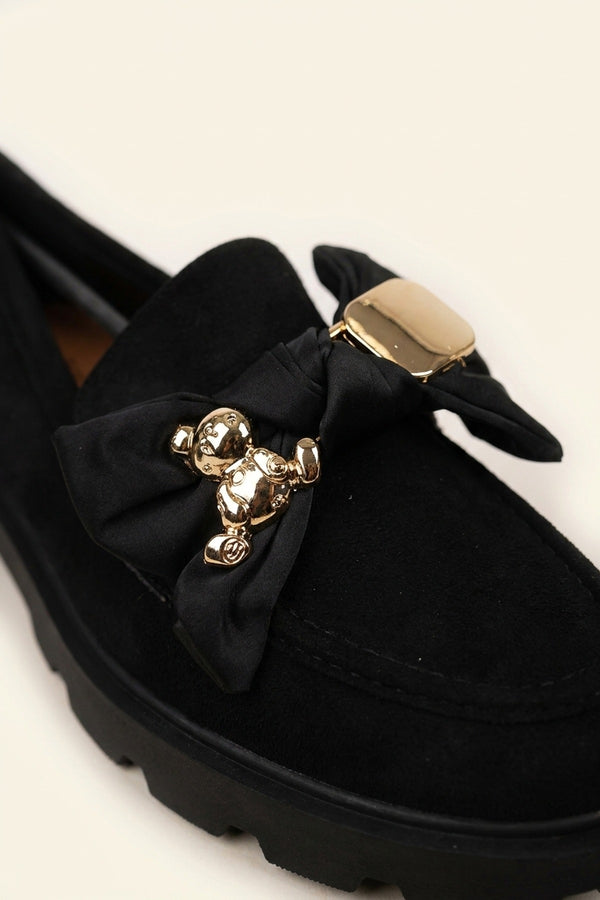 Ines Faux Suede Chunky Loafers - Black