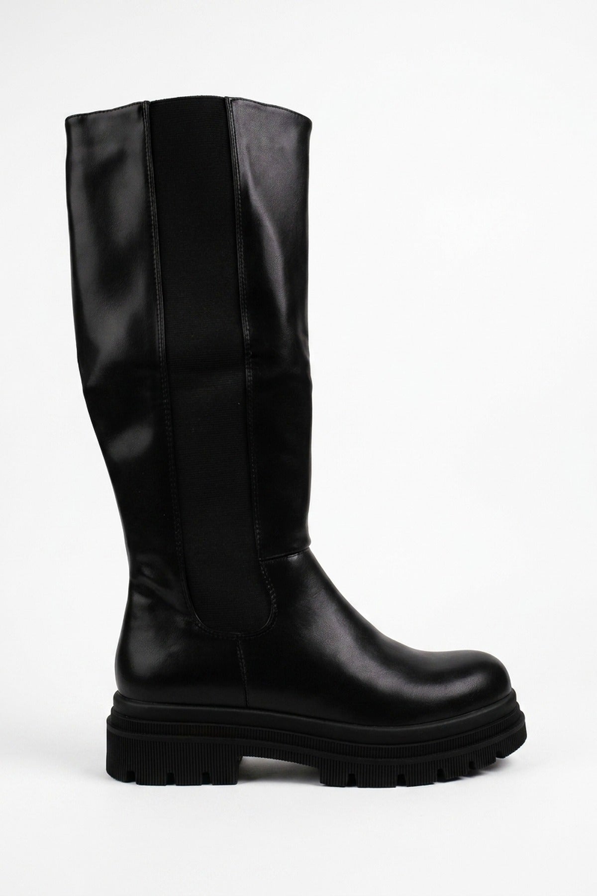 Pearl Chunky Sole Knee High Boots - Black