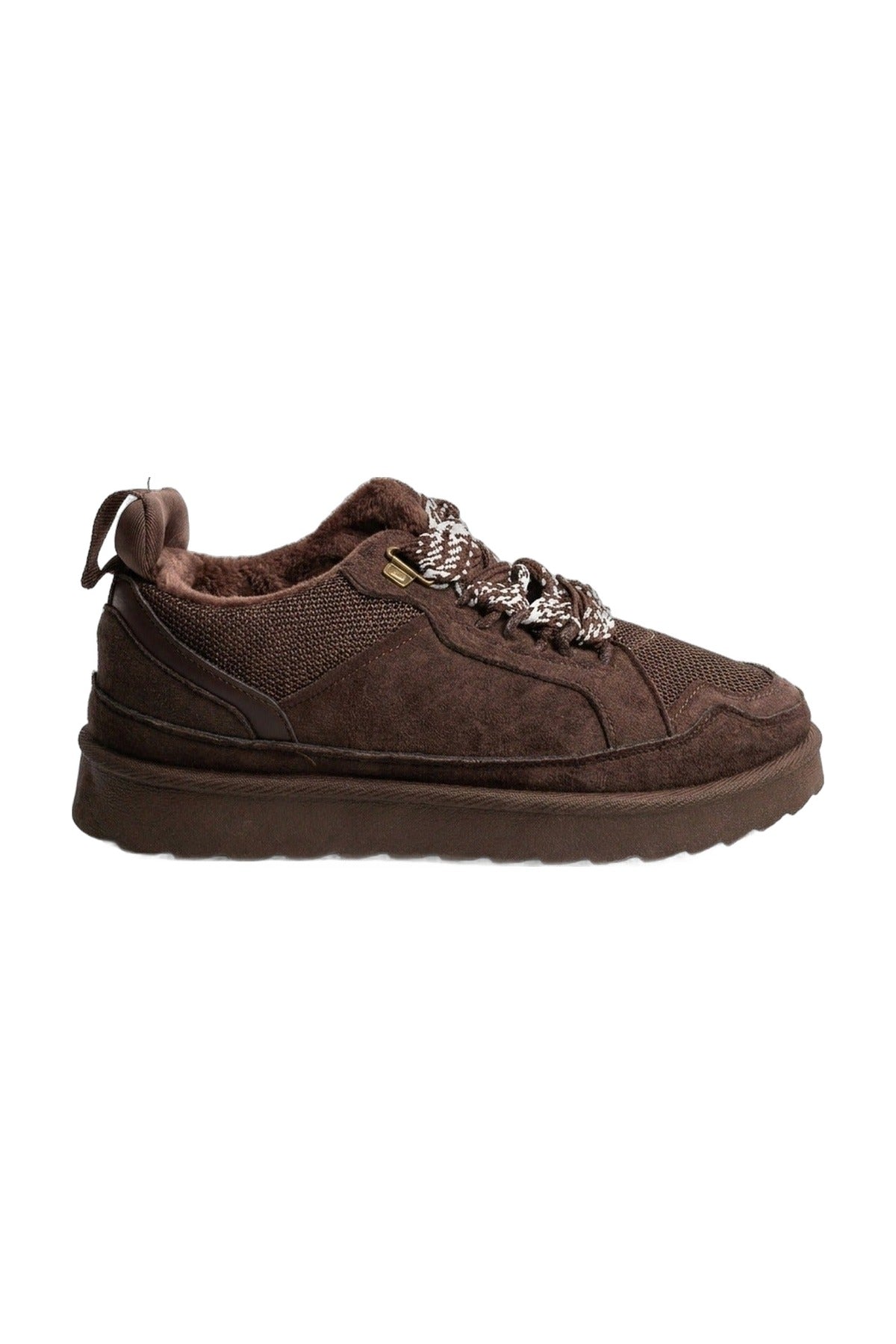 Leiza Chunky Lace Up Faux Fur Trainers - Brown_wb