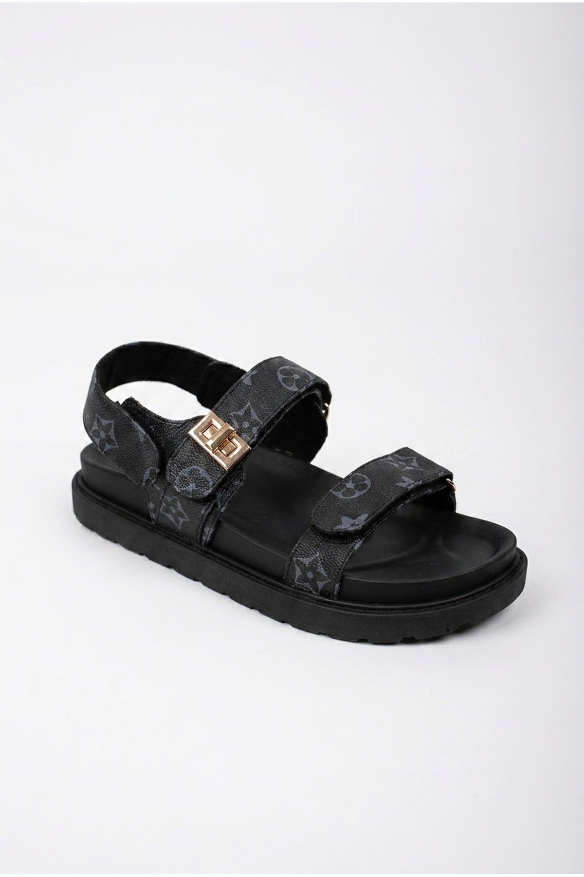 Saoirse Geometric Print Flatform Sandals - Black