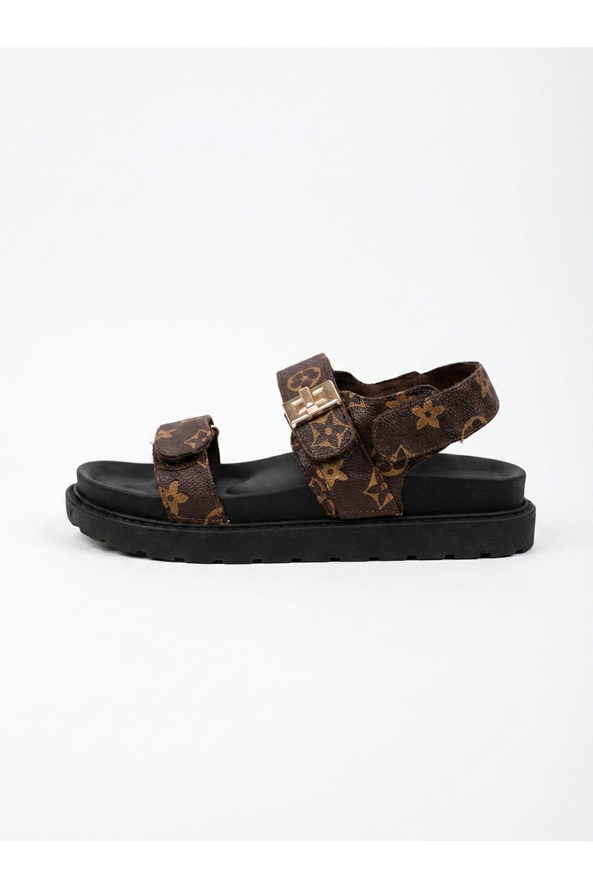 Saoirse Geometric Print Flatform Sandals - Brown