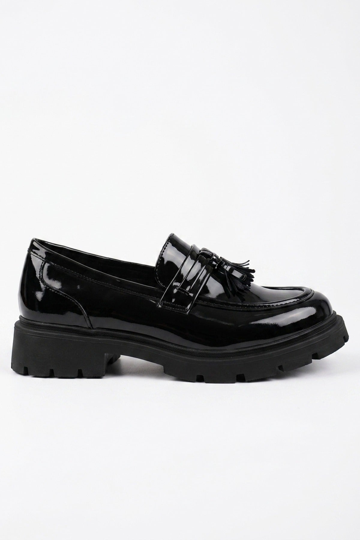 Saoirse Patent Chunky Sole Tassel Loafers - Black