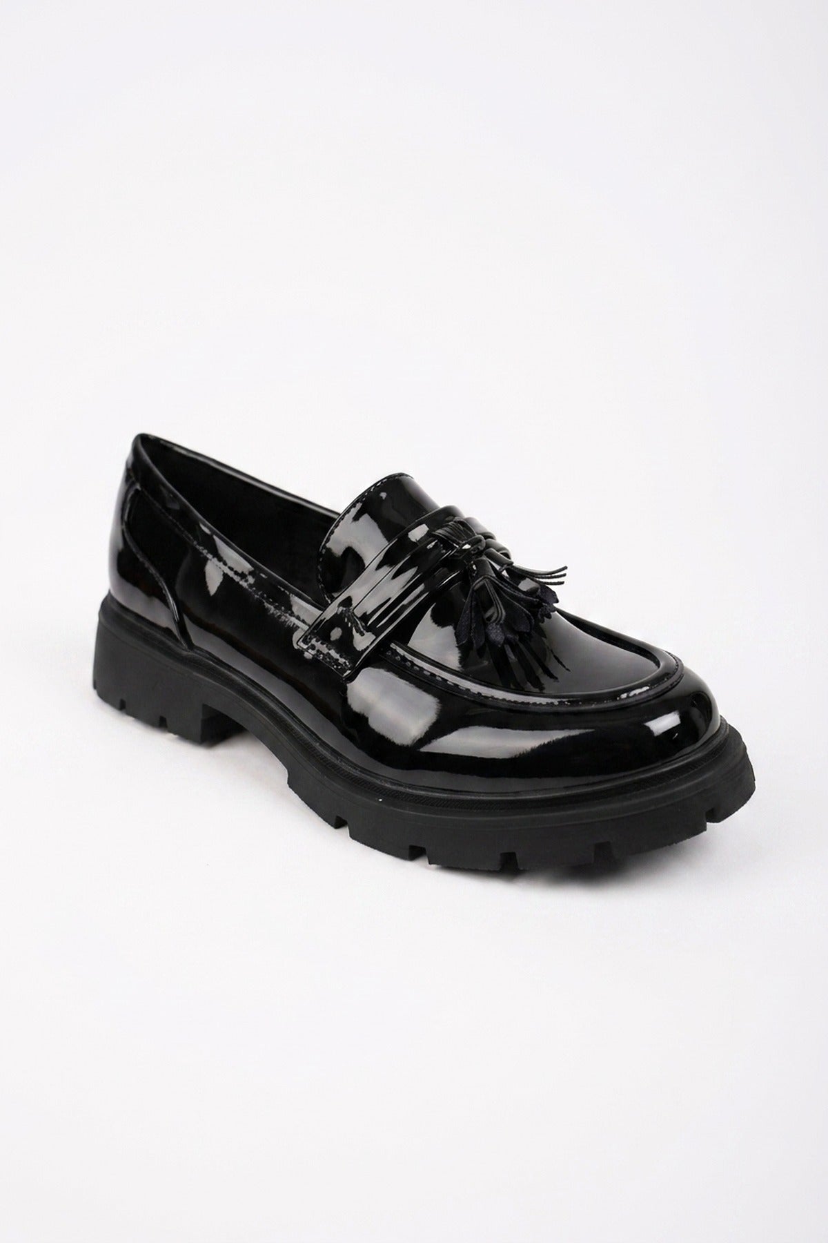 Saoirse Patent Chunky Sole Tassel Loafers - Black