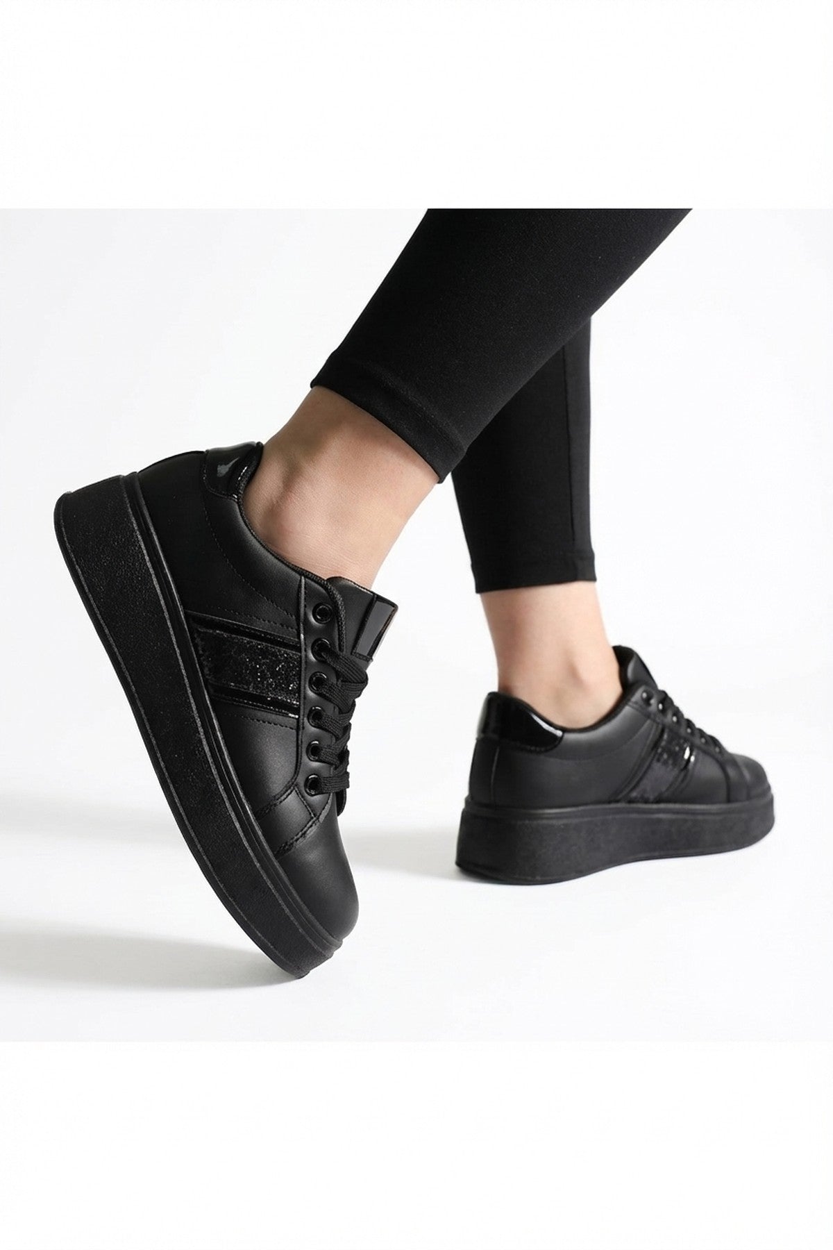 Malina Chunky Platform Glitter Detail Trainers - Black