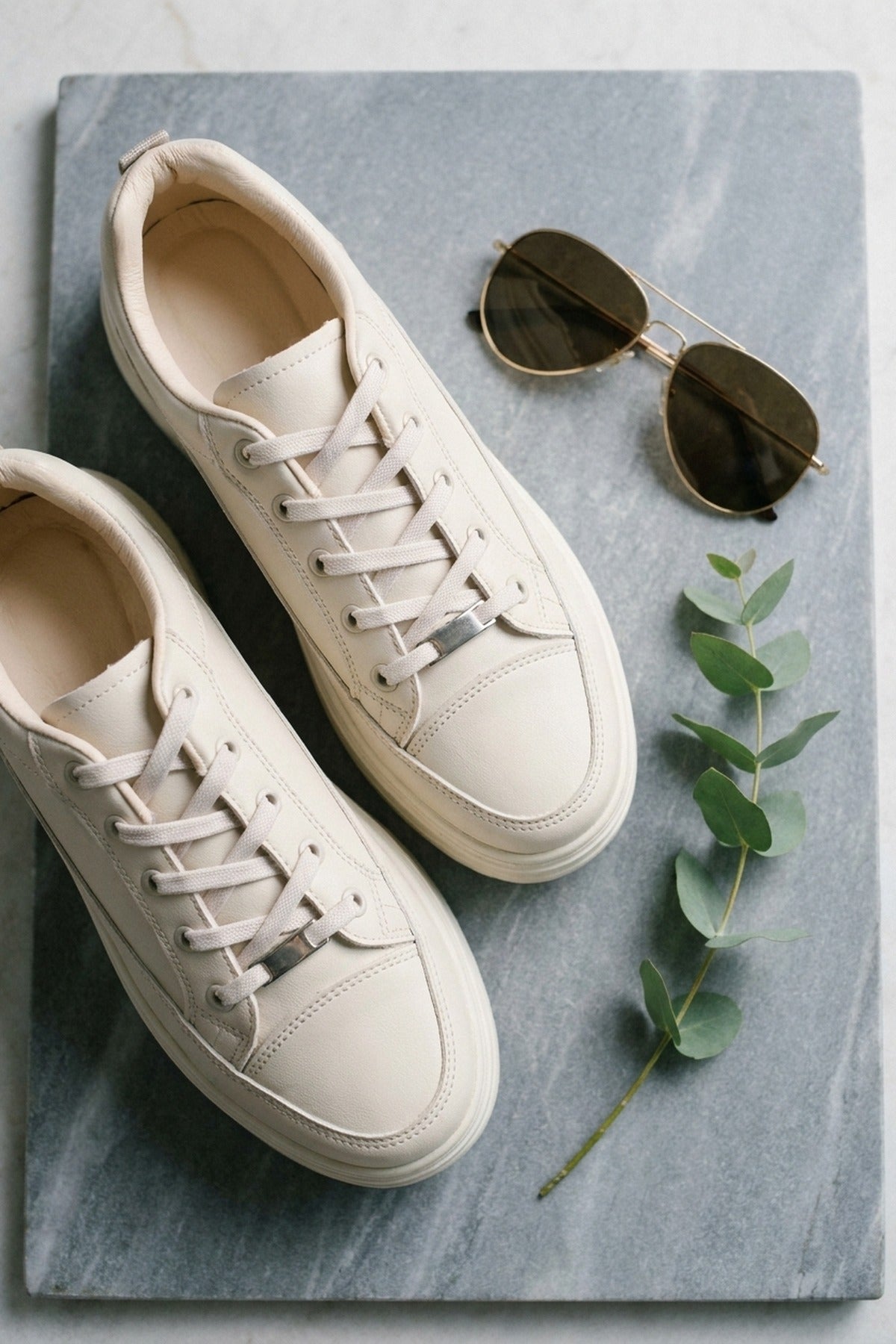 Bronagh Faux Leather Platform Trainers - Beige