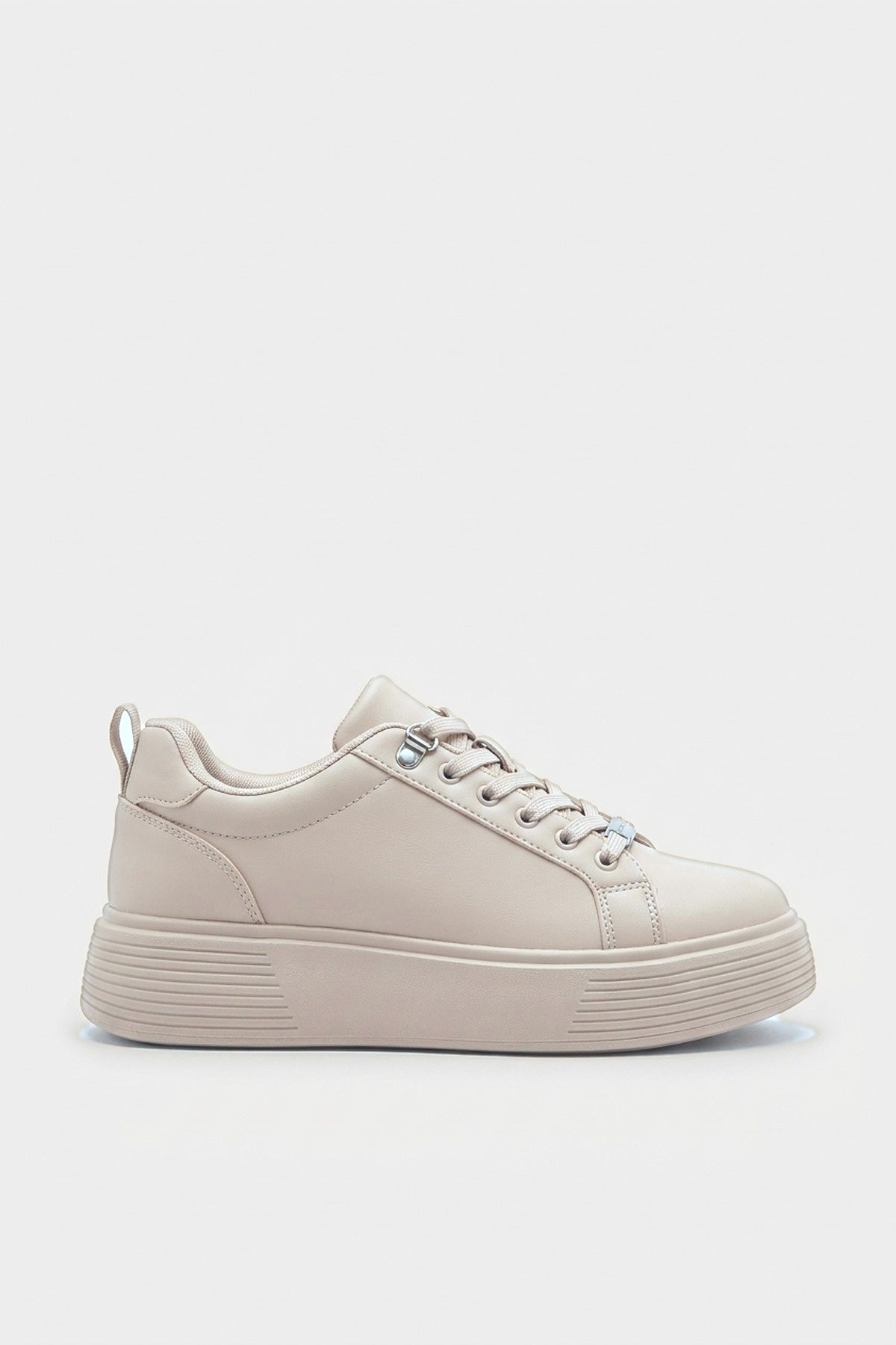 Bronagh Faux Leather Platform Trainers - Beige