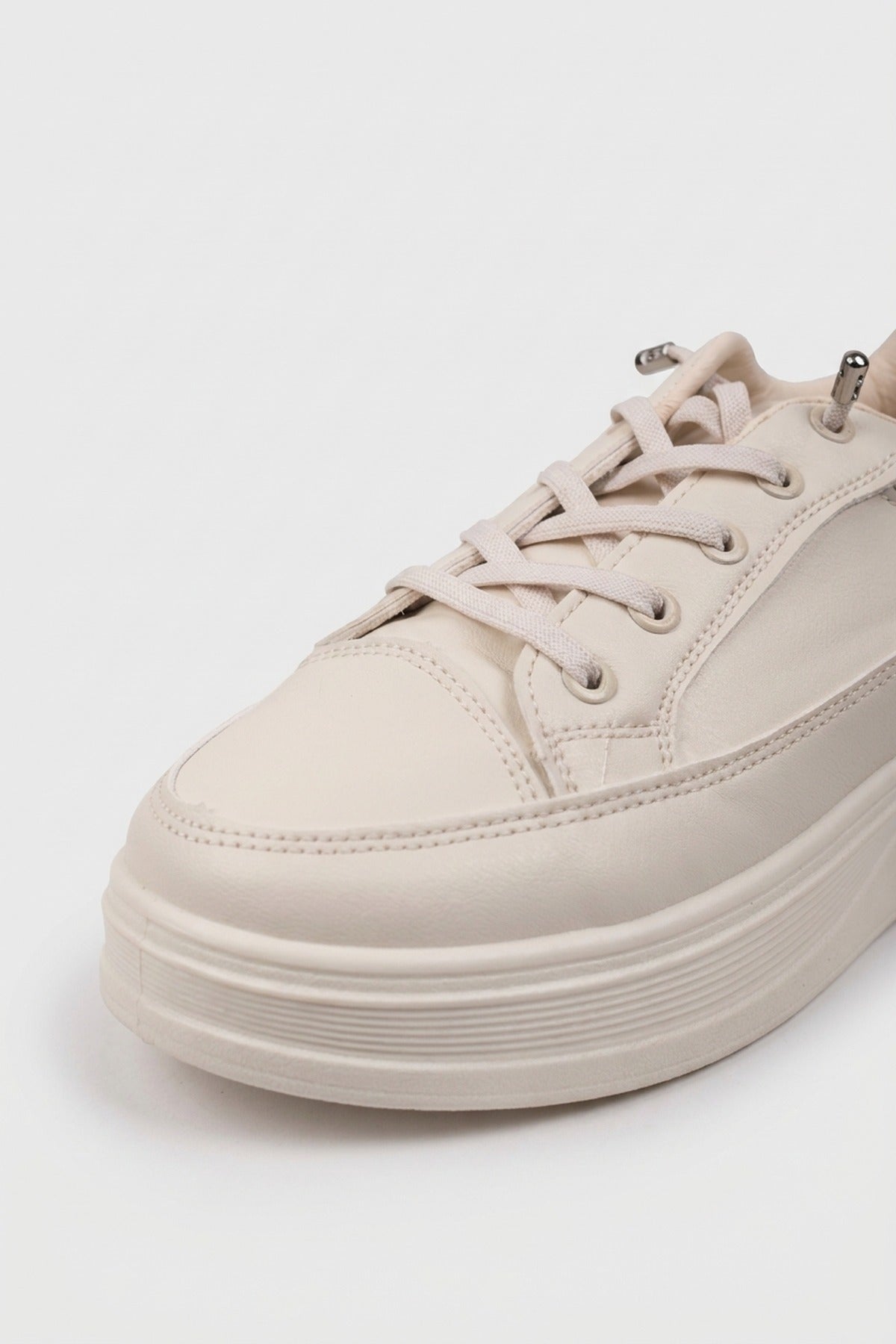 Bronagh Faux Leather Platform Trainers - Beige