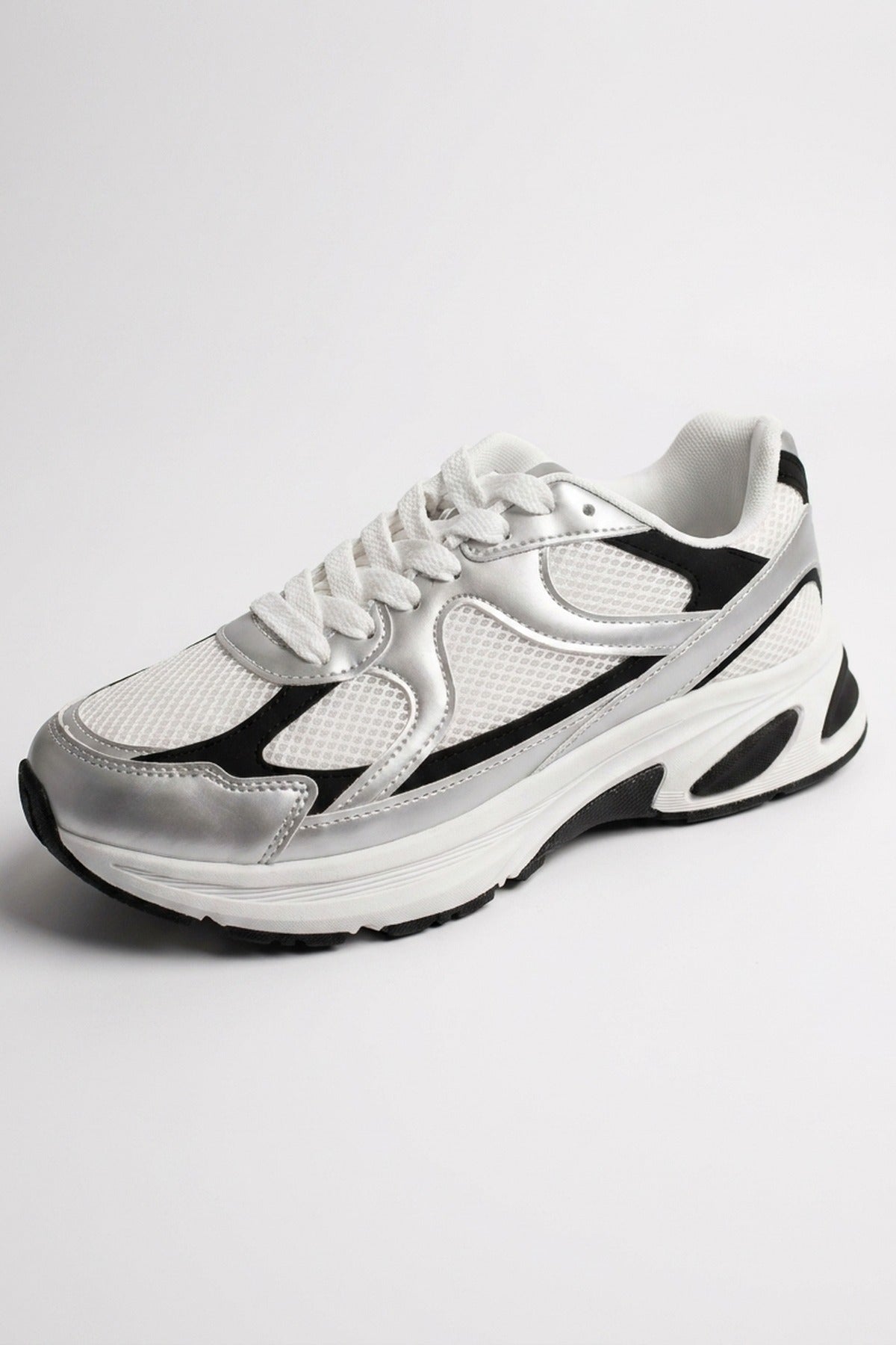 Maud Metallic Panel Mesh Trainers - Silver