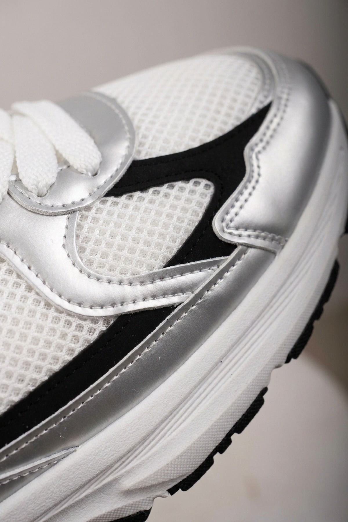 Maud Metallic Panel Mesh Trainers - Silver
