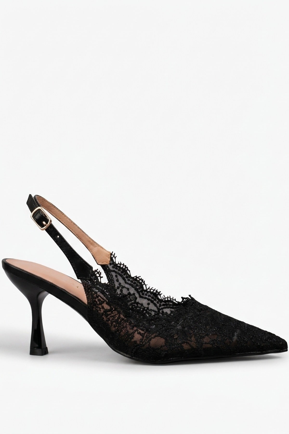 Odette Floral Lace Pointed Toe Heels - Black