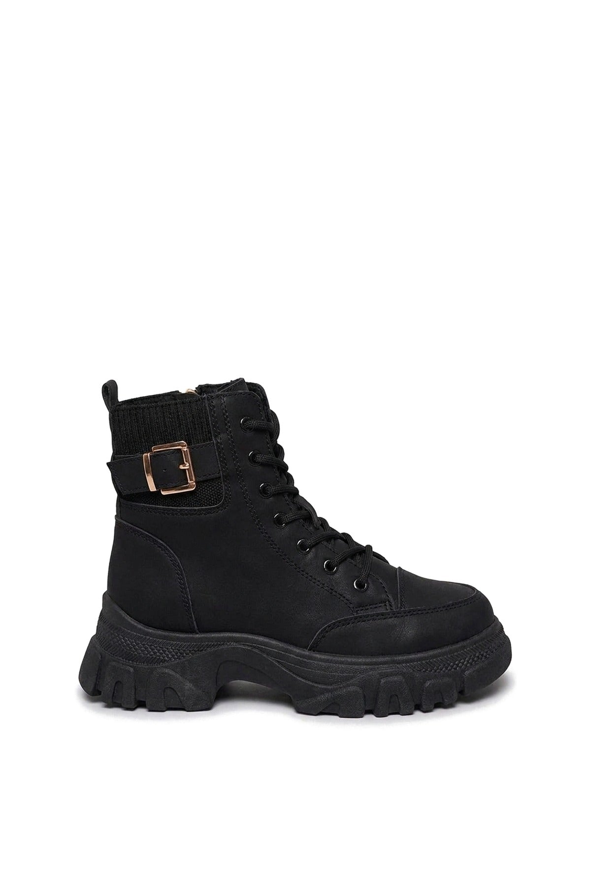 Clarissa Chunky Lace Up Platform Ankle Boots - Black