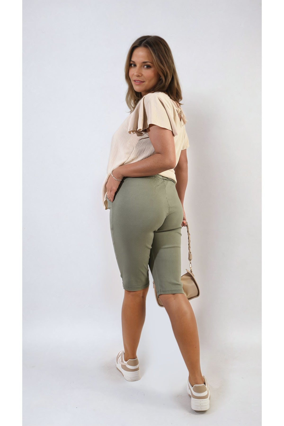 Clarissa Elasticated Waist Drawstring Shorts - Khaki