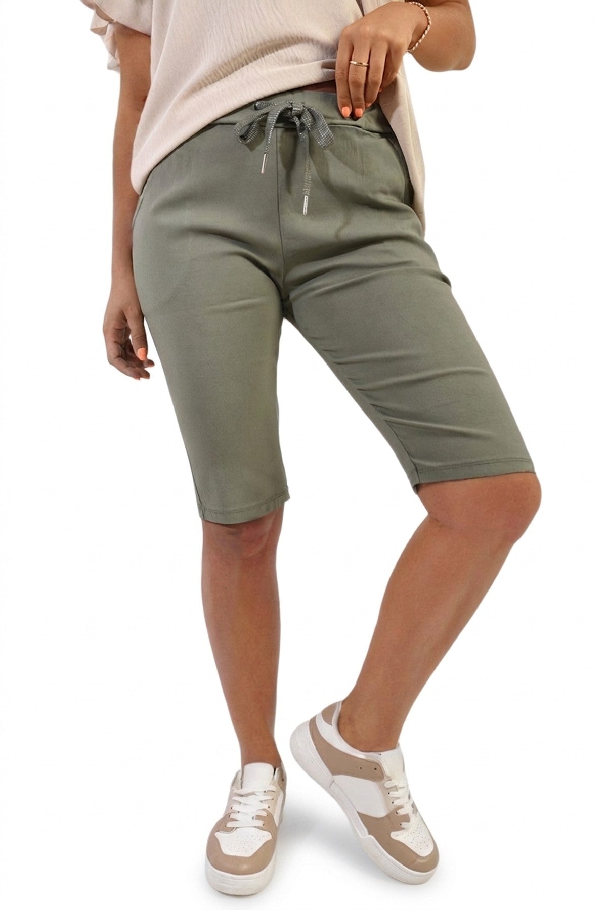 Clarissa Elasticated Waist Drawstring Shorts - Khaki
