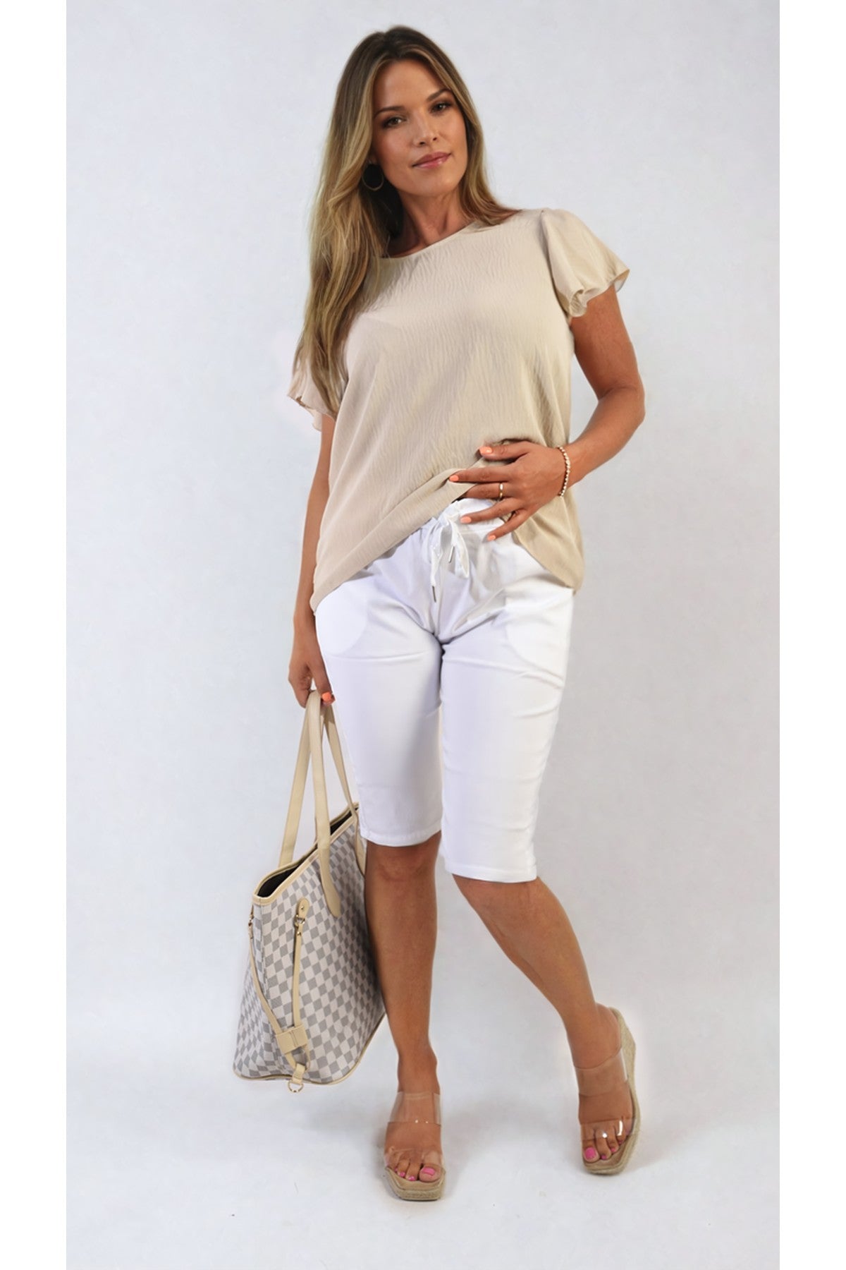 Clarissa Elasticated Waist Drawstring Shorts - White