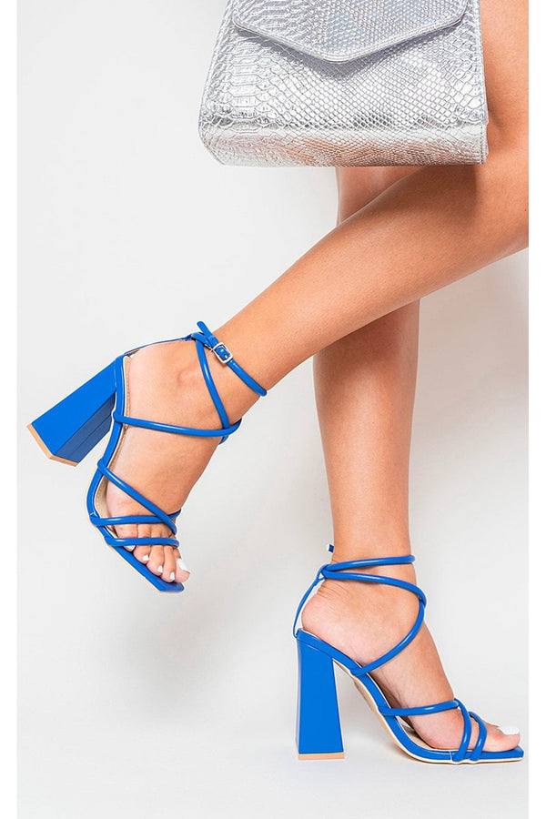 Connie Multi Strappy Lace Up Heeled Sandals - Blue