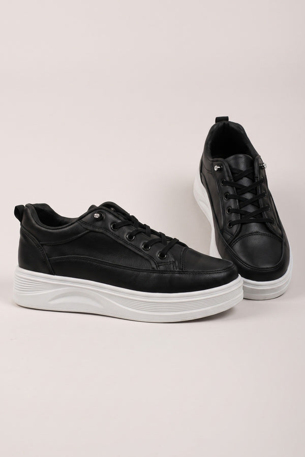 Constance Chunky Sole Lace Up Trainers - Black