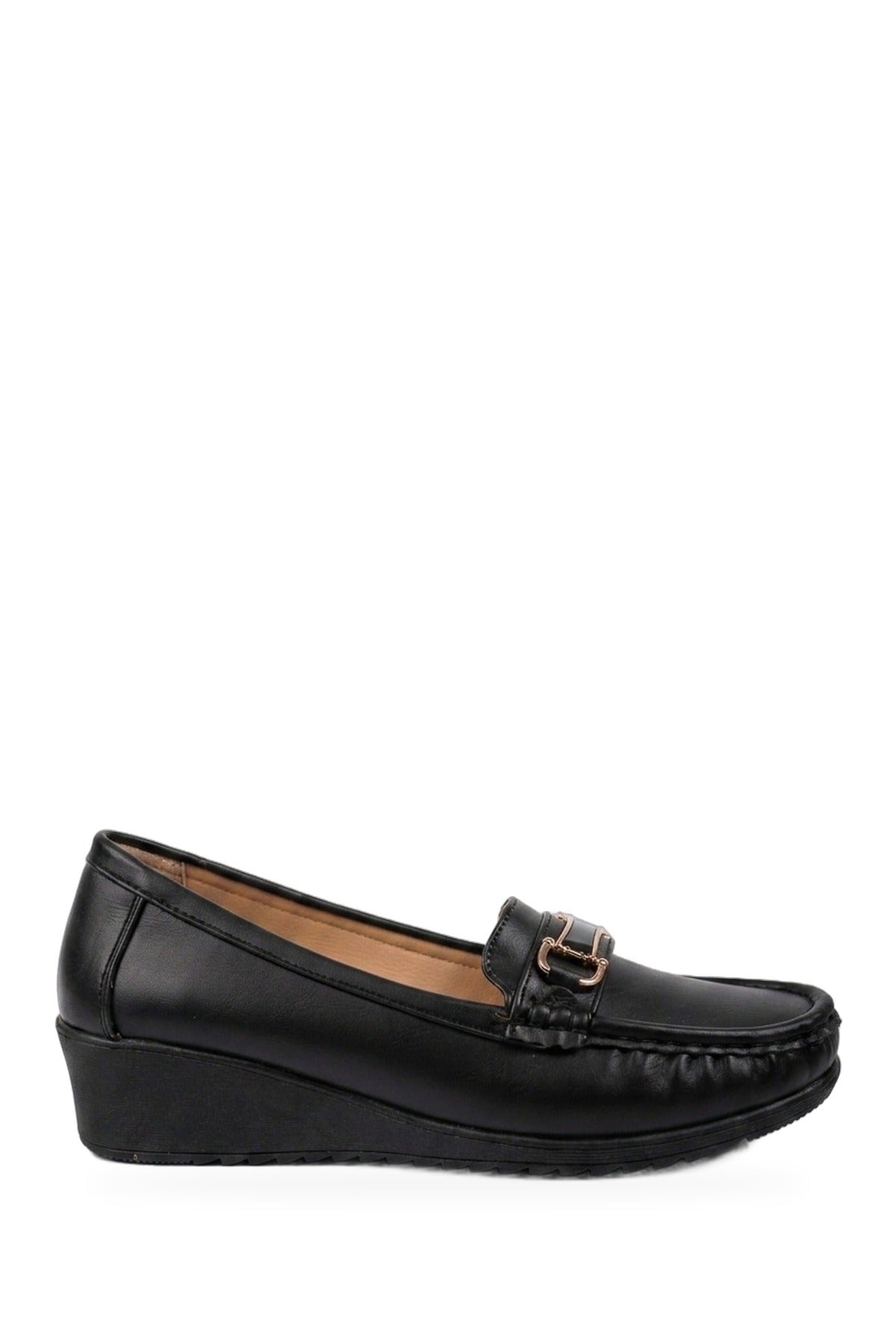 Constance Faux Leather Wedge Loafers - Black
