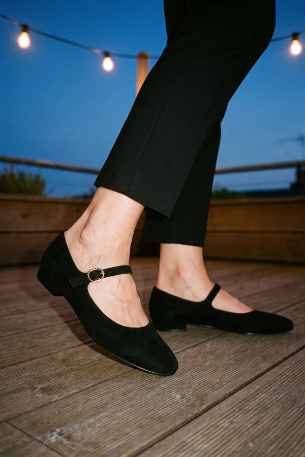 Constance Faux Suede Mary Jane Ballet Flats - Black