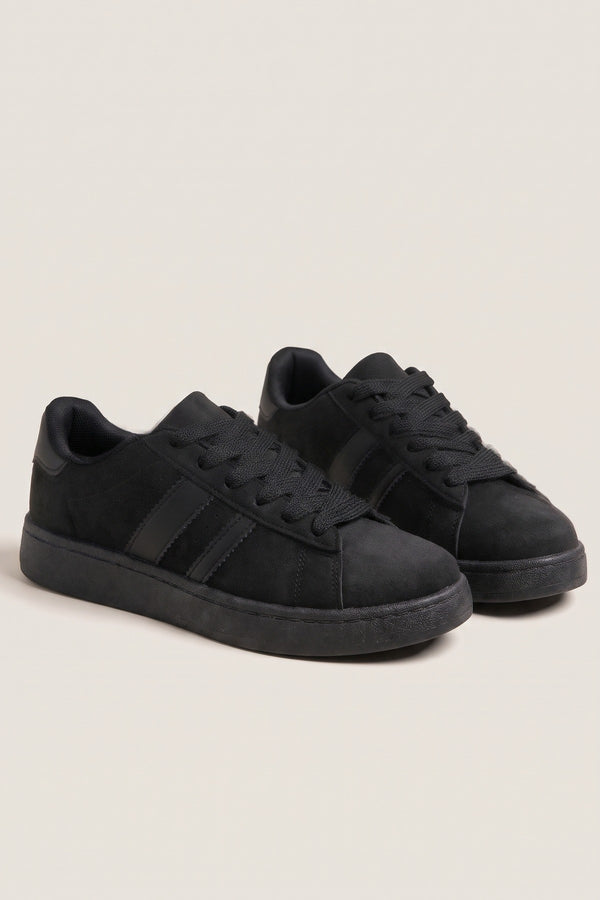Constance Faux Suede Stripe Trainers - Black