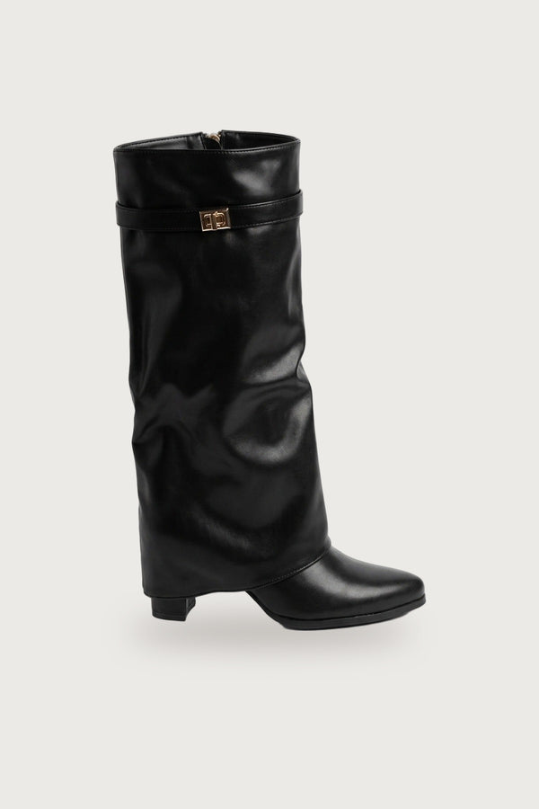 Constance Knee High Fold Over Boots - Black