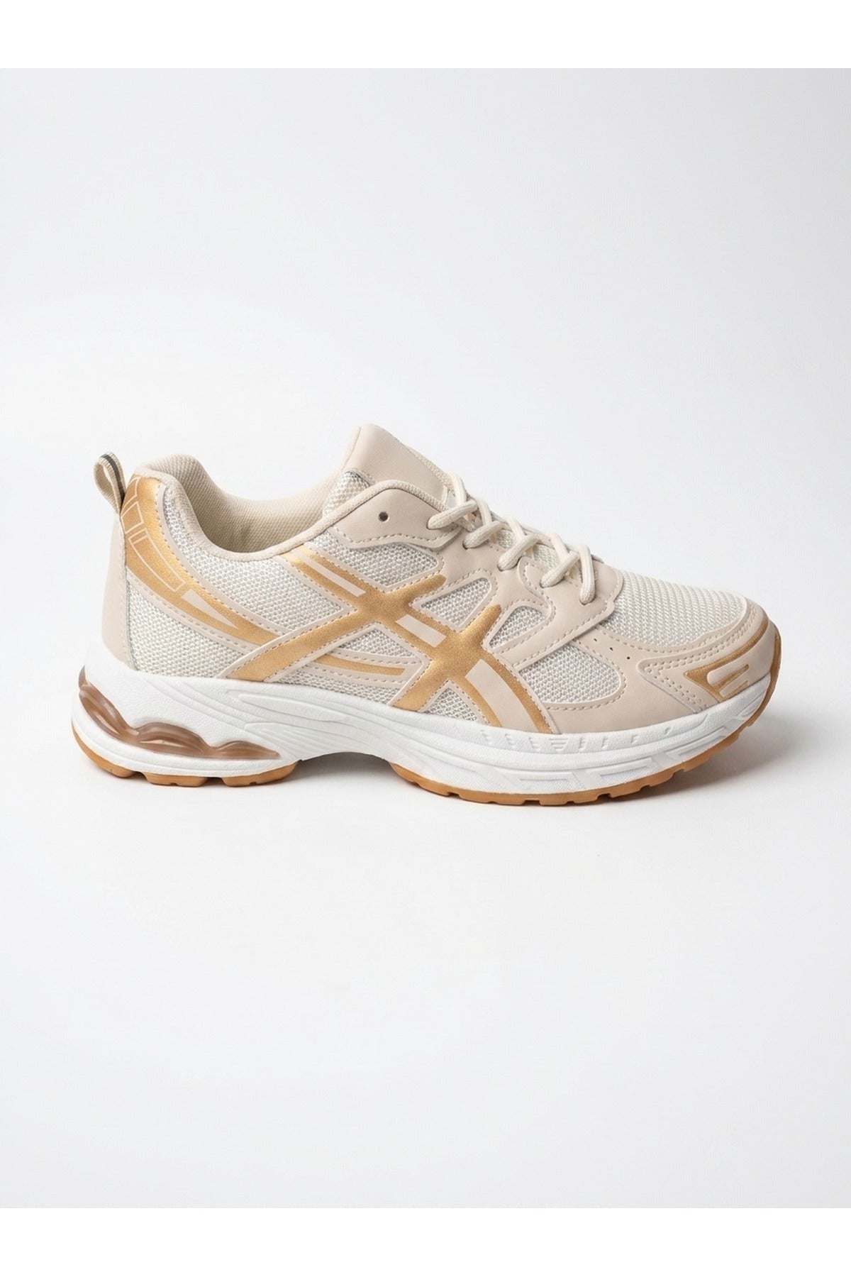 Constance Mixed Media Panelled Trainers - Beige