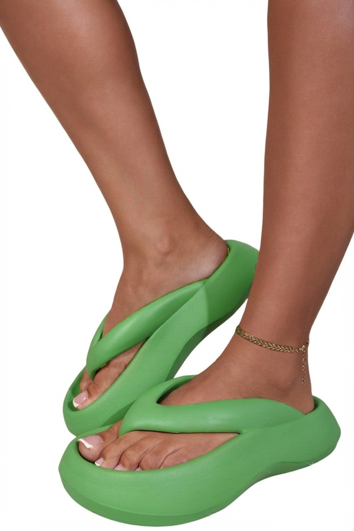 Cora Chunky Platform Flip-flops Sandals - Green