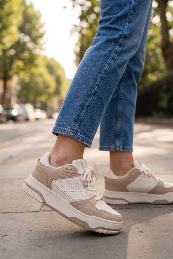 Cordelia Two Tone Panel Chunky Trainers - Beige