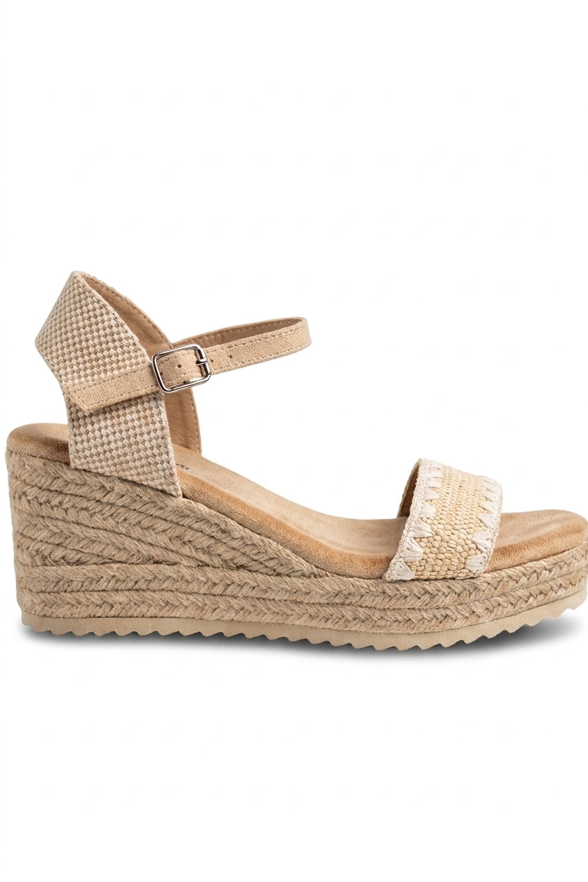 Cordelia Woven Espadrille Wedge Heels - Beige