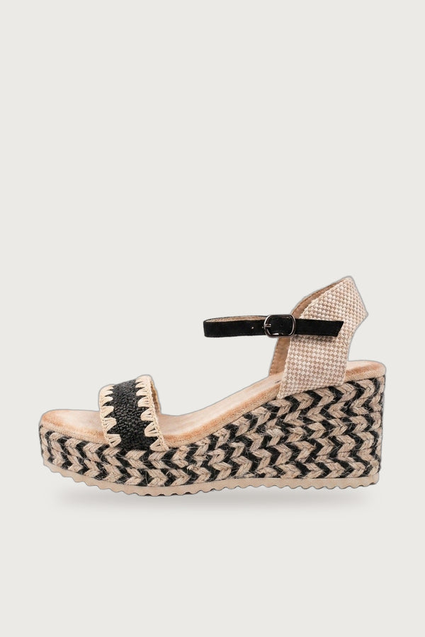 Cordelia Woven Espadrille Wedge Heels - Black