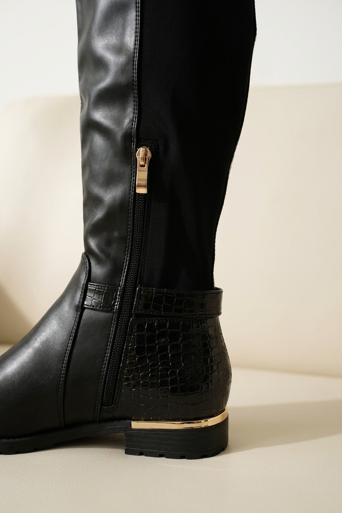 Octavia Over The Knee Boots - Black Pu