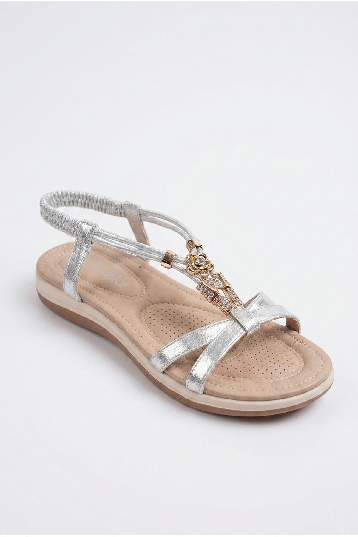 Saoirse Embellished Strappy Flat Sandals - Silver