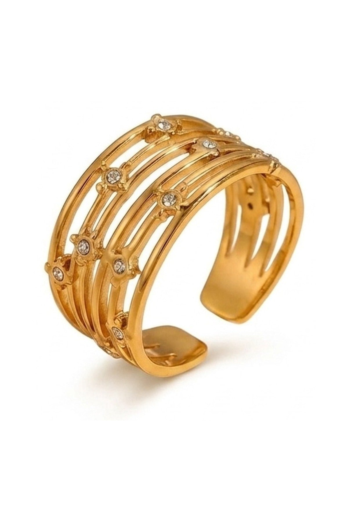 Damak Multi Layer Zircon Rings - Gold_wb