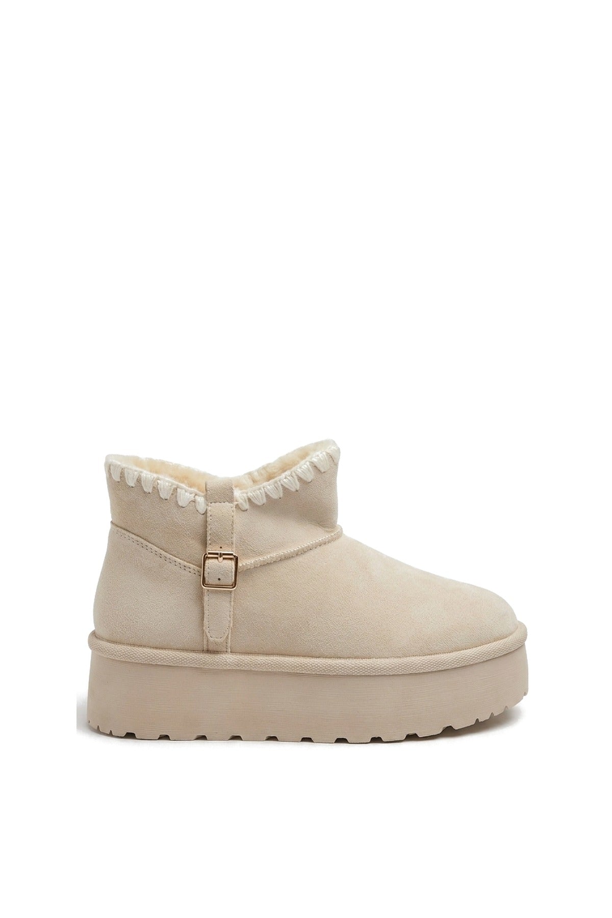 Debra Fur-lined Platform Ankle Boots - Beige