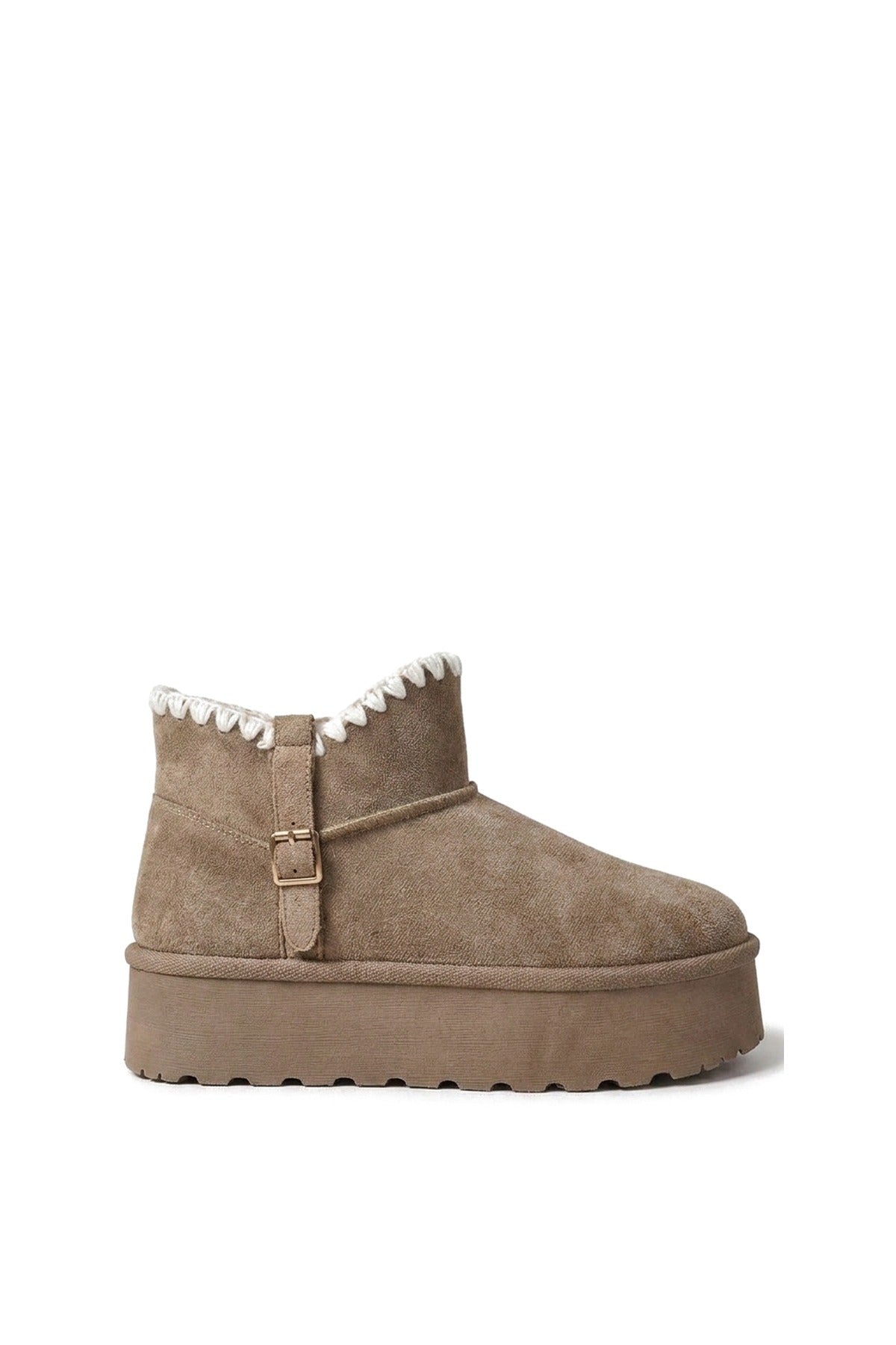 Debra Fur-lined Platform Ankle Boots - Khaki