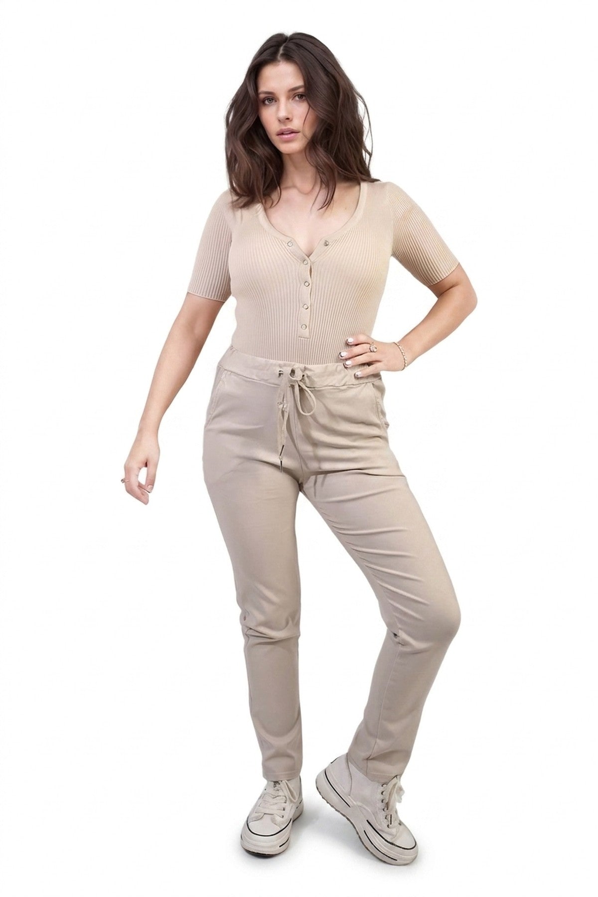 Delilah Casual Drawstring Trousers - Beige