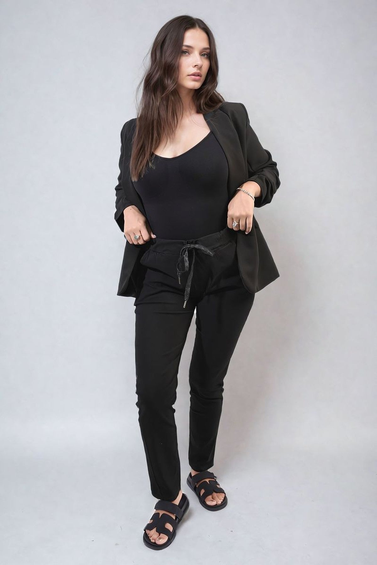 Delilah Casual Drawstring Trousers - Black