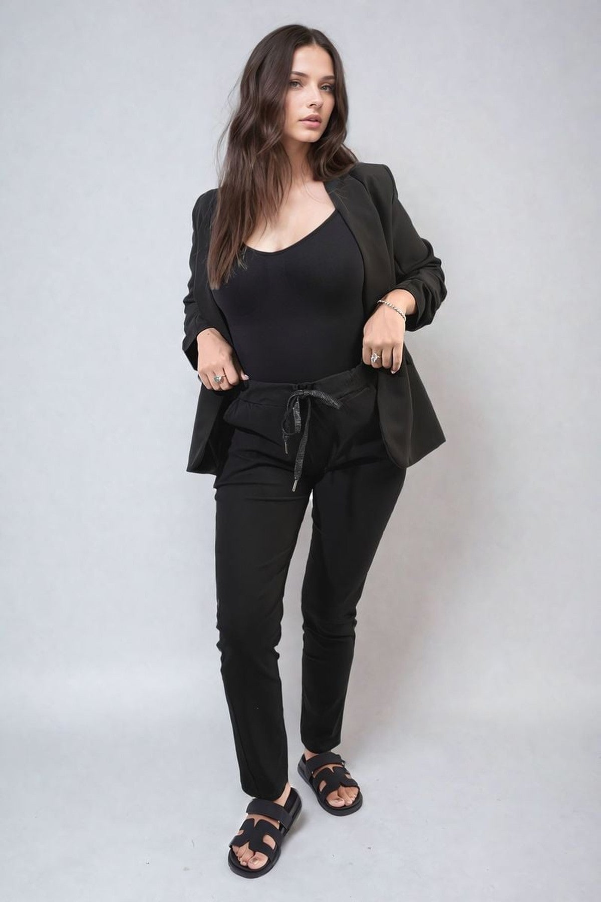 Delilah Casual Drawstring Trousers - Black